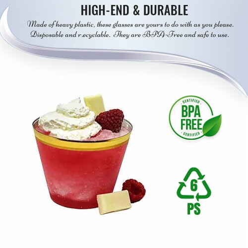 9 oz. Clear with Metallic Gold Rim Round Disposable Plastic Cups (240 Cups) Perspective: right