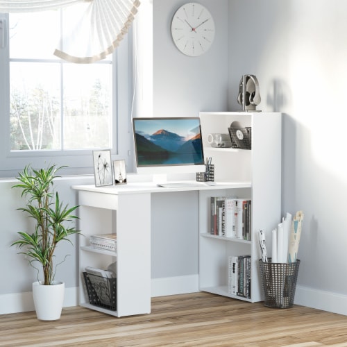 47 Modern Compact Small Space Computer Office Desk with Bookshelf Combo White 1 Unit Gerbes Super Markets