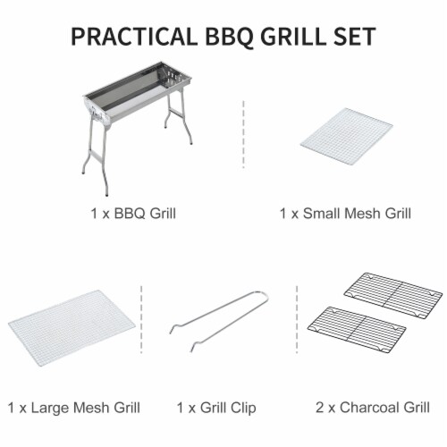 29 Fordable BBQ Charcoal Grill Stainless Steel Backyard Cooker Silver Party Perspective: right