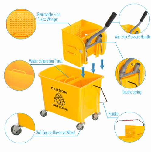 5 Gallon Mini Press Mop Bucket with Wringer 20L Rolling Cart Yellow Perspective: right