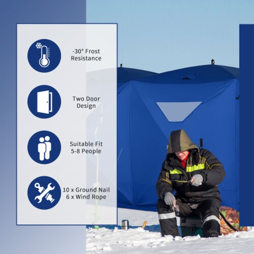 8 Person Ice Fishing Shelter, Waterproof Oxford Fabric Portable Pop-up Ice Tent Perspective: right