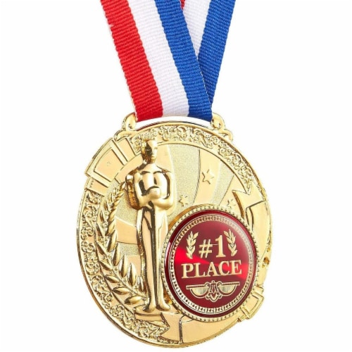6-Pack 1st Place Gold Award Winner Medals w/ Ribbons 2.5  Diameter Perspective: right