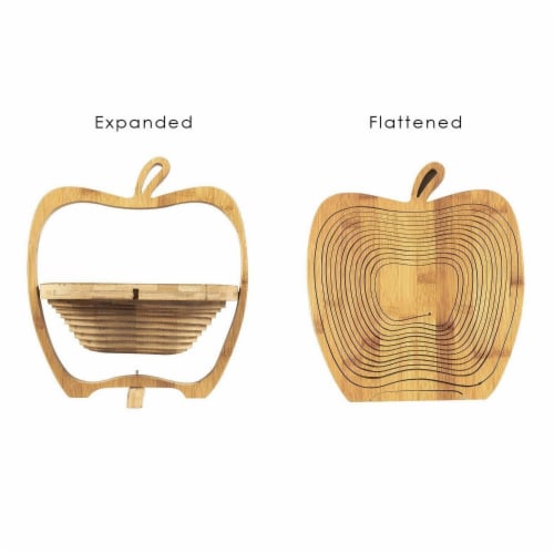 Juvale Apple Design Collapsible Bamboo Fruit Bowl - Fruit Basket, Brown, 10.5 x 11.7 x 8.7 Perspective: right