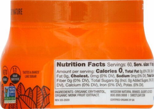 SweetLeaf Monk Fruit Organic Grandular Sweetner Perspective: right