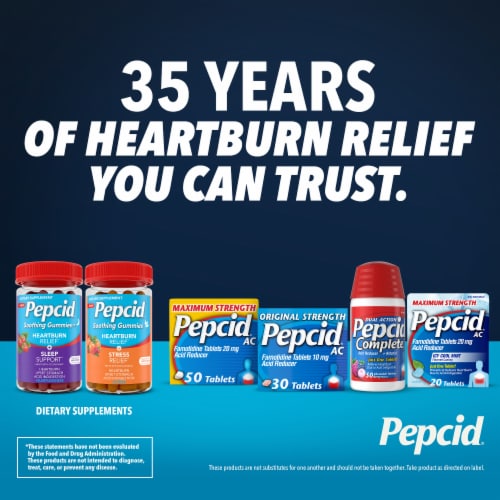 Pepcid AC Original Strength Famotidine For Heartburn Prevention & Relief Perspective: right