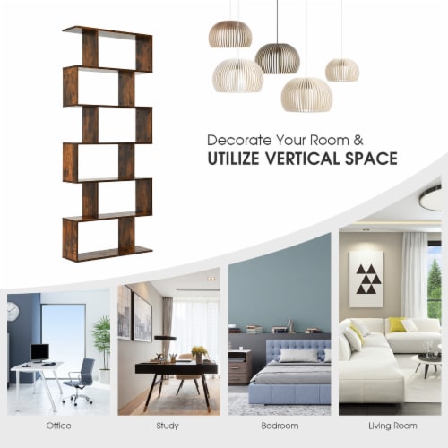 Slickblue 6 Tier S-Shaped Bookshelf Storage Display Bookcase Decor Z-Shelf Perspective: right