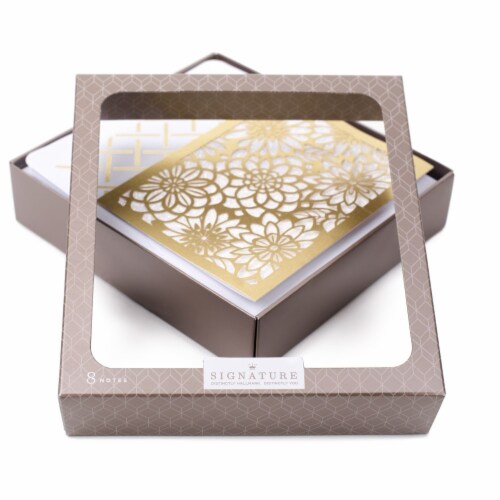Notecards (#66): Signature Gold Flowers 8 Cards and Envelopes Perspective: right