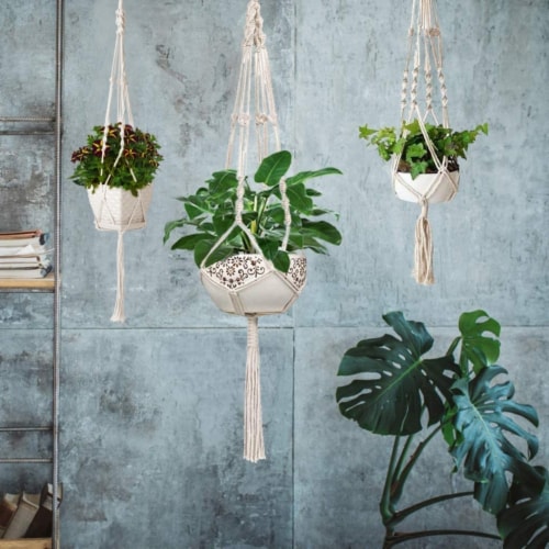 2Pcs Plant Hanger Flowerpot Net Bag 40in Cotton Rope Plant Hangers 4Legs Plant Hanger Perspective: right