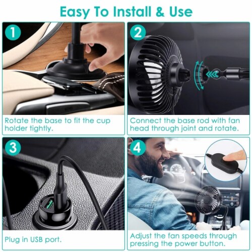 Car Cooling Fan Portable Car Cup Holder Fan Adjustable Gooseneck Fan with 3 Speeds for Car Perspective: right