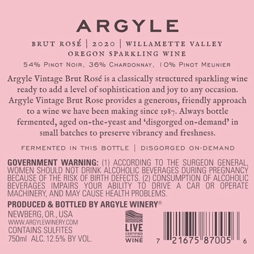 Argyle Vintage Brut Rose Champagne Oregon Sparkling Wine Perspective: right