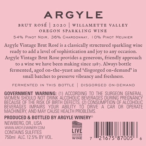 Argyle Vintage Brut Rose Champagne Oregon Sparkling Wine Perspective: right