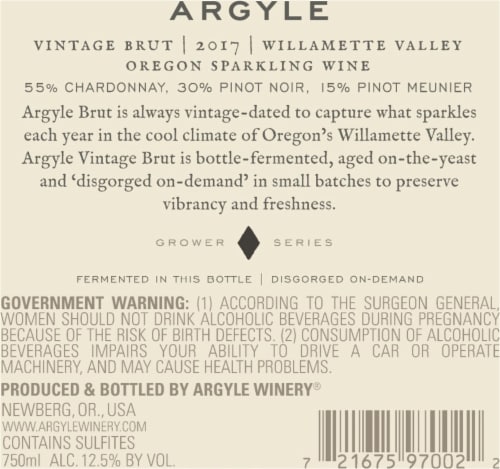 Argyle Vintage Brut Grower Series Champagne Oregon Sparkling Wine Perspective: right