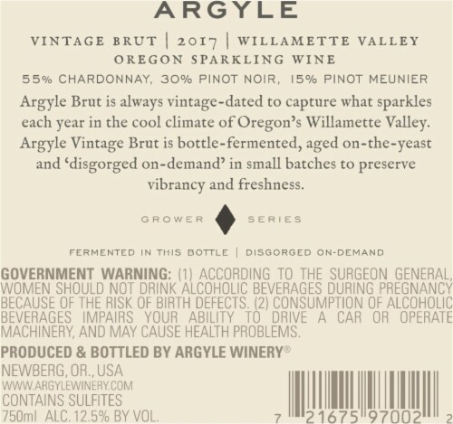 Argyle Vintage Brut Grower Series Champagne Oregon Sparkling Wine Perspective: right