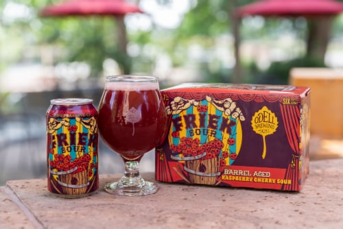 Odell Brewing Co. Friek Barrel Aged Raspberry Cherry Sour Craft Beer Perspective: right
