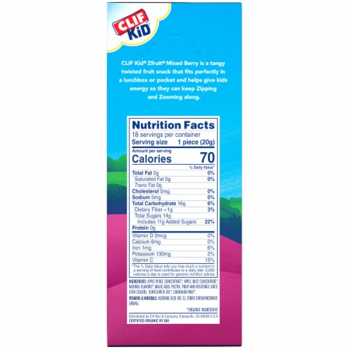 Clif Kid Organic ZFruit Mixed Berry Twisted Fruit Snacks Perspective: right