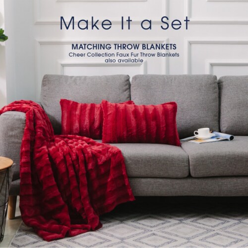 Cheer Collection Set of 2 Throw Pillows Reversible Faux Fur to Microplush - 12 x 20 Perspective: right
