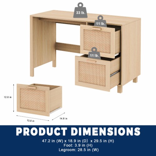 Hamilton Rattan Oak 2 Drawer Writing Desk 1 Harris Teeter