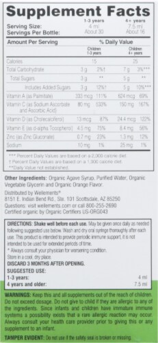 Wellements® Organic Children's Immune Support Orange Flavor Dietary Supplement Perspective: right