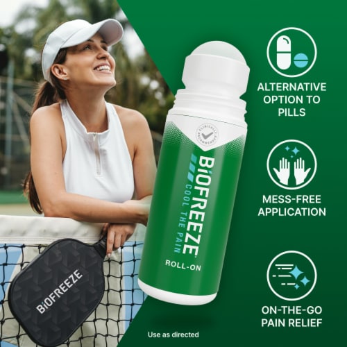Biofreeze Menthol Back Knee Muscle Joint and Arthritis Roll-On Pain Relief Gel Perspective: right