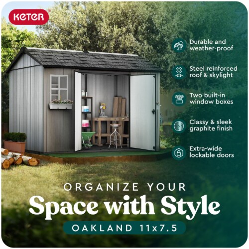 Keter Oakland 11 x 7.5 Foot Outdoor Garden Tool Storage Shed with Windows Gray 1 Piece Harris Teeter