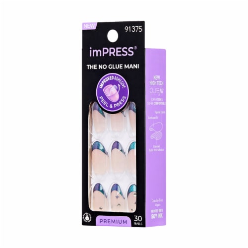 KISS imPRESS No Glue Mani Press On Nails, Premium, Visions, Green, Med Almond, 30 ct, 30 ct - Kroger