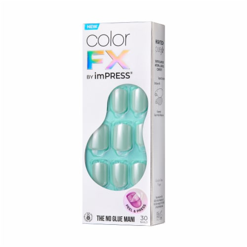 KISS imPRESS No Glue Mani Press On Nails, Color FX, After Hours, Green, Short Squoval, 30 ct Perspective: right