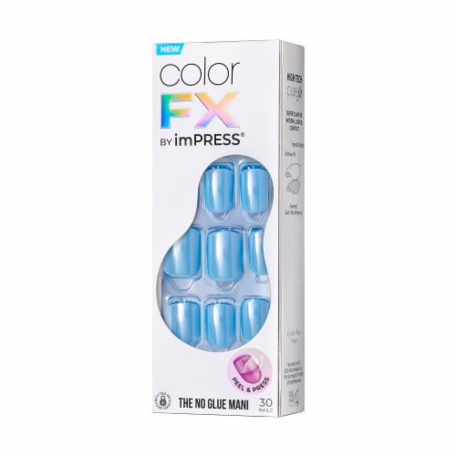 KISS imPRESS No Glue Mani Press On Nails, Color FX, Meta, Blue, Short Squoval, 30 ct Perspective: right