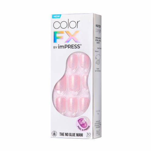 KISS imPRESS No Glue Mani Press On Nails, Color FX, Pop Star, Pink, Short Squoval, 30 ct Perspective: right