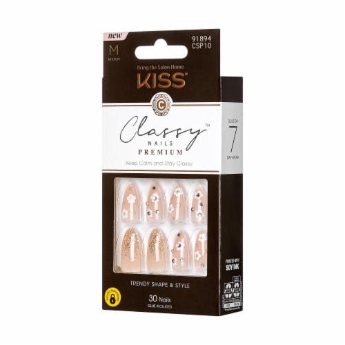 KISS Classy Nails Premium, Press-On Nails, Gleamin, White, Med Almond, 30 ct Perspective: right