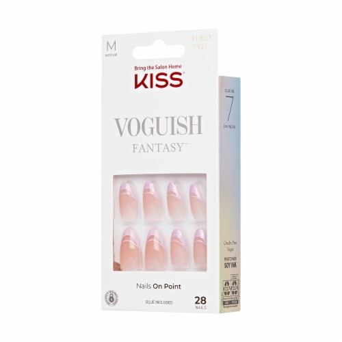 KISS Voguish Fantasy, Press-On Nails, Rainy Night, Pink, Med Almond, 28 ct Perspective: right