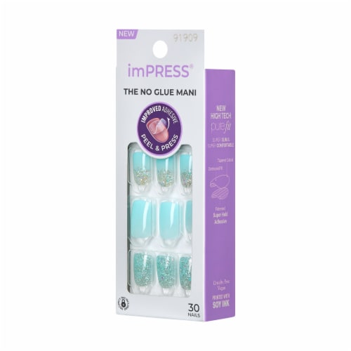 KISS imPRESS No Glue Mani Press On Nails, Mini, Eternity, Blue, Short Squoval, 30 ct Perspective: right