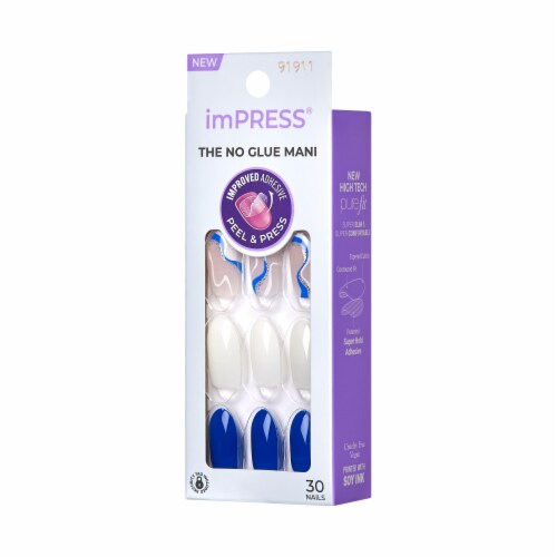 KISS imPRESS No Glue Mani Press On Nails, Design, Free Soul, White, Med Almond, 30 ct Perspective: right