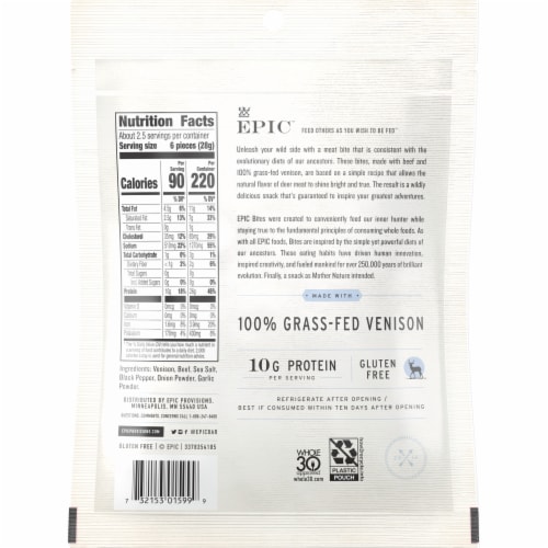 EPIC Venison & Beef Protein Bites, Grass-Fed, Keto Friendly, 2.5oz Perspective: right