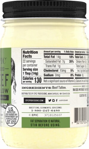 EPIC® Grass Fed Rendered Beef Tallow Cooking Fat Perspective: right