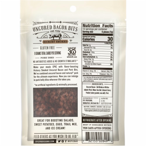 EPIC Hickory Smoked Uncured Bacon Bits Keto Friendly, 3 oz Fry’s Food