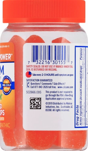 Zicam Medicated Orange Flavor Cold remedy Fruit Drops Perspective: right