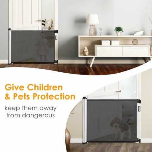 Costway Baby Retractable Mesh Gates Pets Safety Gate Easy Latch Indoor Outdoor Black Perspective: right