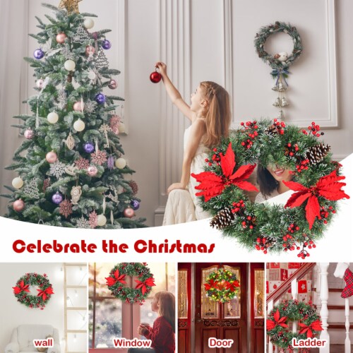 Costway 24'' Pre-lit Artificial Christmas Wreath Battery Operated w/ 50 LED Light & Timer Perspective: right