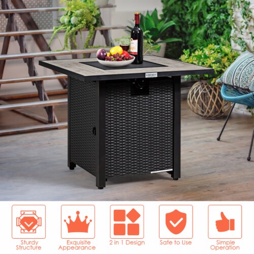 Costway 30'' Square Propane Gas Fire Pit Table Ceramic Tabletop 50,000 BTU with Cover Perspective: right
