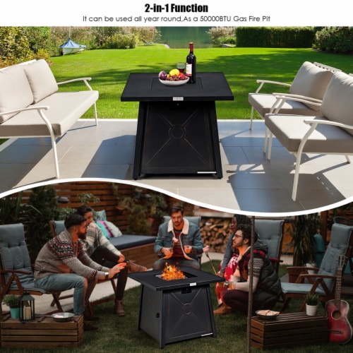 Costway 30'' Square Propane Gas Fire Pit Table 50,000 BTU W/ Waterproof Cover Lava Rock Perspective: right
