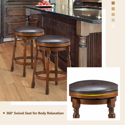 Costway Set of 4 24'' Swivel Bar Stool Leather Padded Dining Kitchen Pub Chair Backless Perspective: right