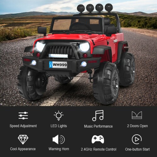 Costway 12V Kids Ride On Truck RC Car w LED Lights Music Trunk