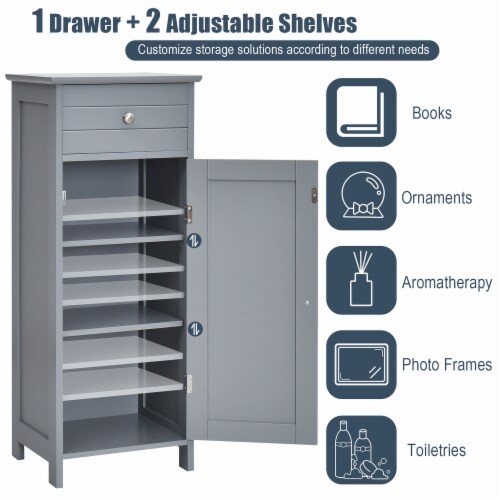 Costway Bathroom Floor Cabinet Storage Organizer Free-Standing w/ Drawer Grey Perspective: right