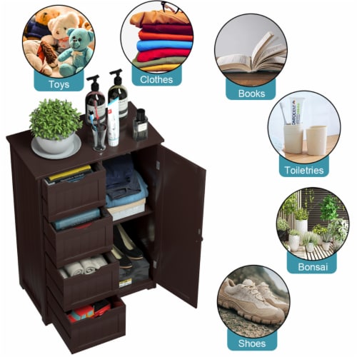 Wooden 4 Drawer Bathroom Cabinet Storage Cupboard 2 Shelves Free Standing Brown Perspective: right