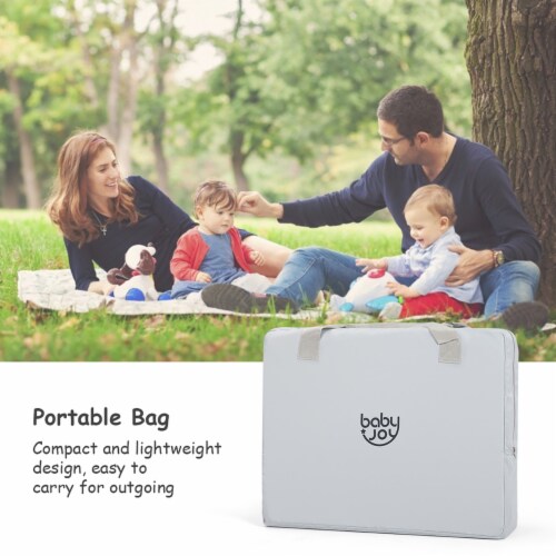 Costway Portable Baby Playpen Playard Lightweight w/ Travel Bag For Newborn Toddler Gray/Pink Perspective: right