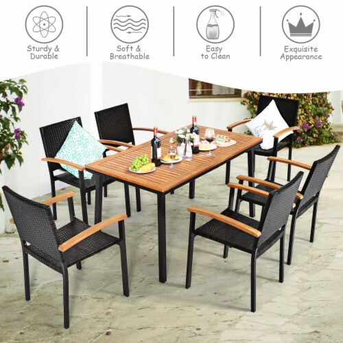 Dining table with top stackable chairs