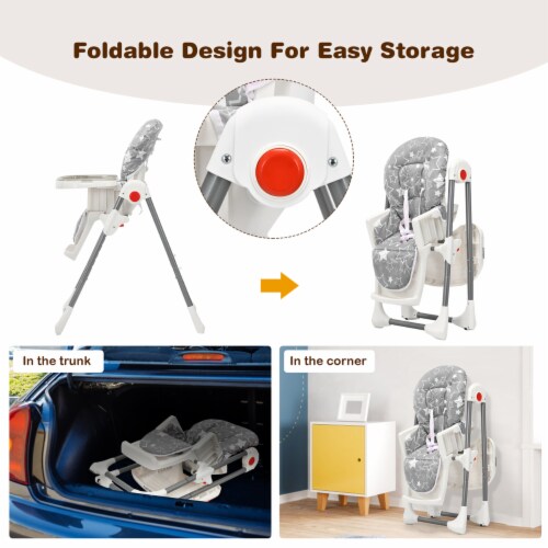 Babyjoy Folding Baby High Chair Dining Chair w/ 6-Level Height Adjustment Gray Perspective: right