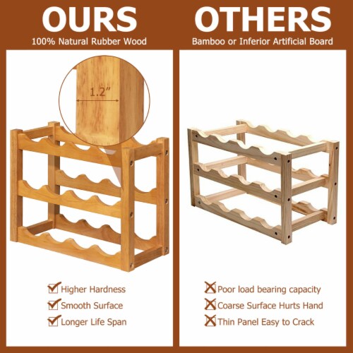 Costway 3-Tier Rubber Wood Wine Rack 12 Bottles Wine Display Holder Tabletop Bar Kitchen Perspective: right