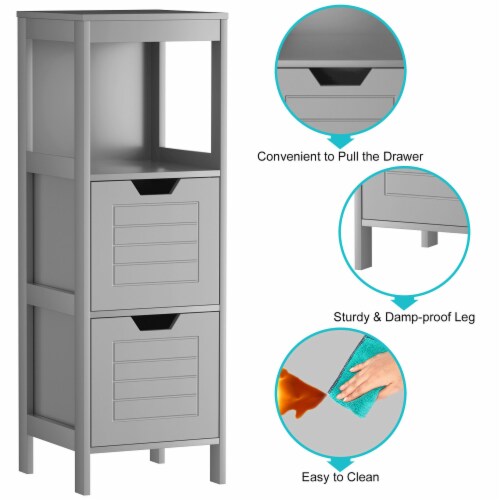 Costway Bathroom Wooden Floor Cabinet Multifunction Storage Rack Stand Organizer Gray Perspective: right
