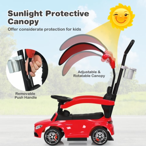 Costway 3 in 1 Ride on Push Car Mercedes Benz Toddler Stroller Sliding Car White Blue